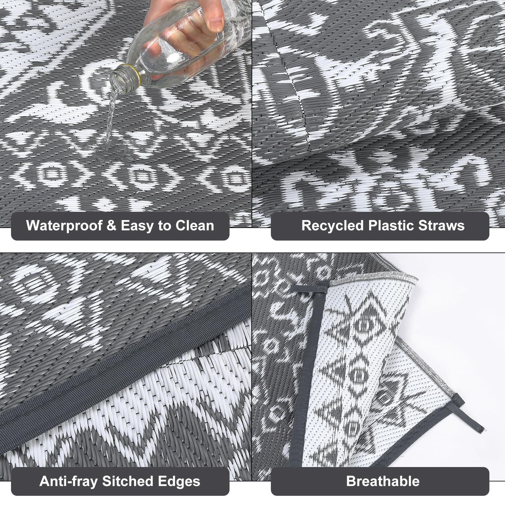 Danolapsi Outdoor Rugs 8x10 Waterproof Reversible Outdoor Plastic Straw Rug Vintage Retro Patio Rug Indoor Outdoor Carpet RV Mat Outside,Lightweight Portable Carpet with Storage Bag for Patio Camp