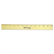 Flat Wood Ruler With Two Double Brass Edges, Standard/metric, 12", Clear Lacquer Finish | Bundle of 2 Each