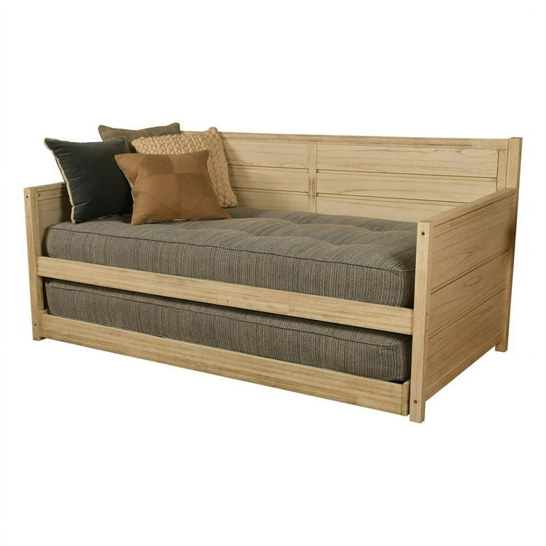 Kodiak Furniture Marisa Wood Daybed w Trundle in Weathered White w Mattresses