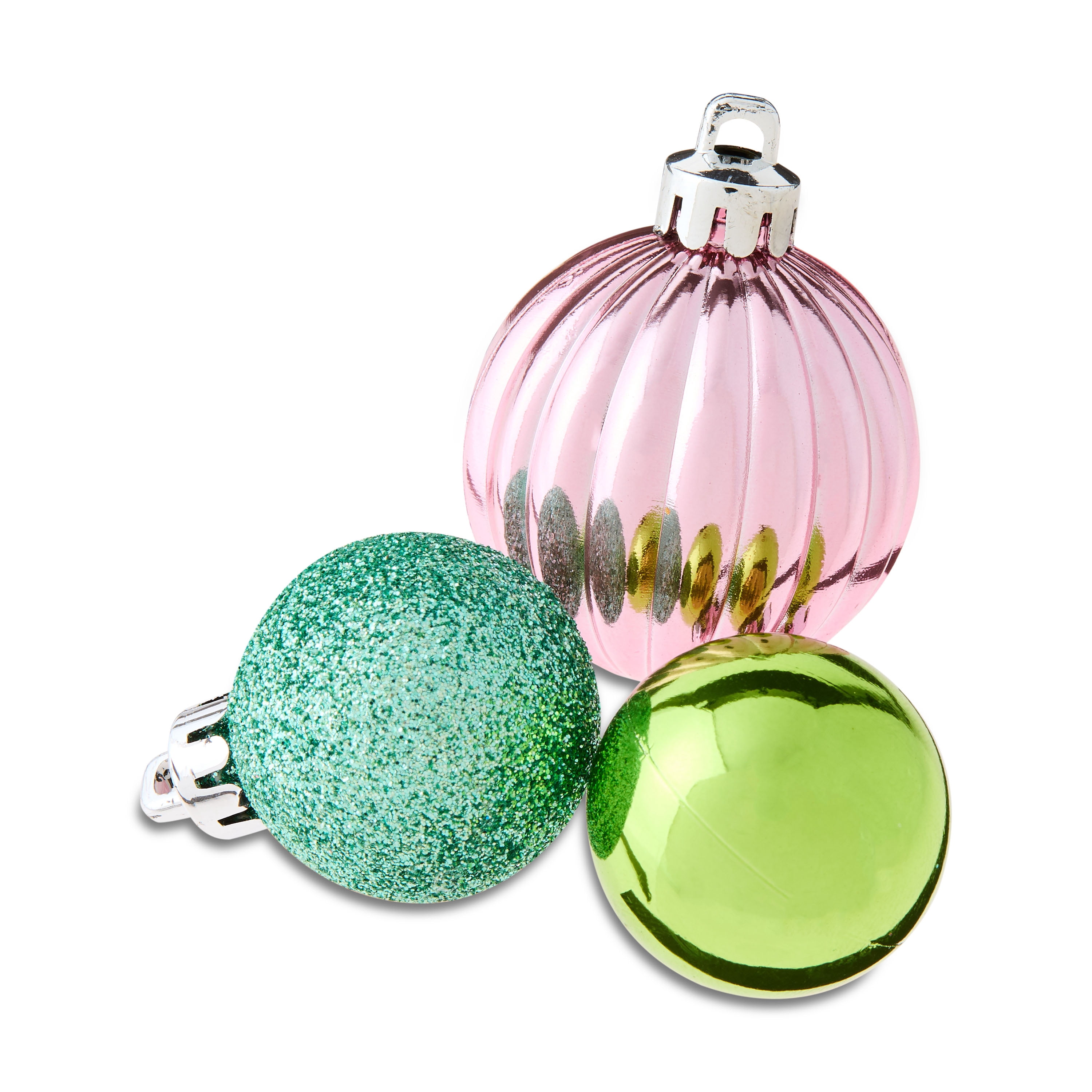 Light Pink/Light Green/Turquoise Mini Whimsy Shatterproof Christmas Ornaments, 20 Count, by Holiday Time