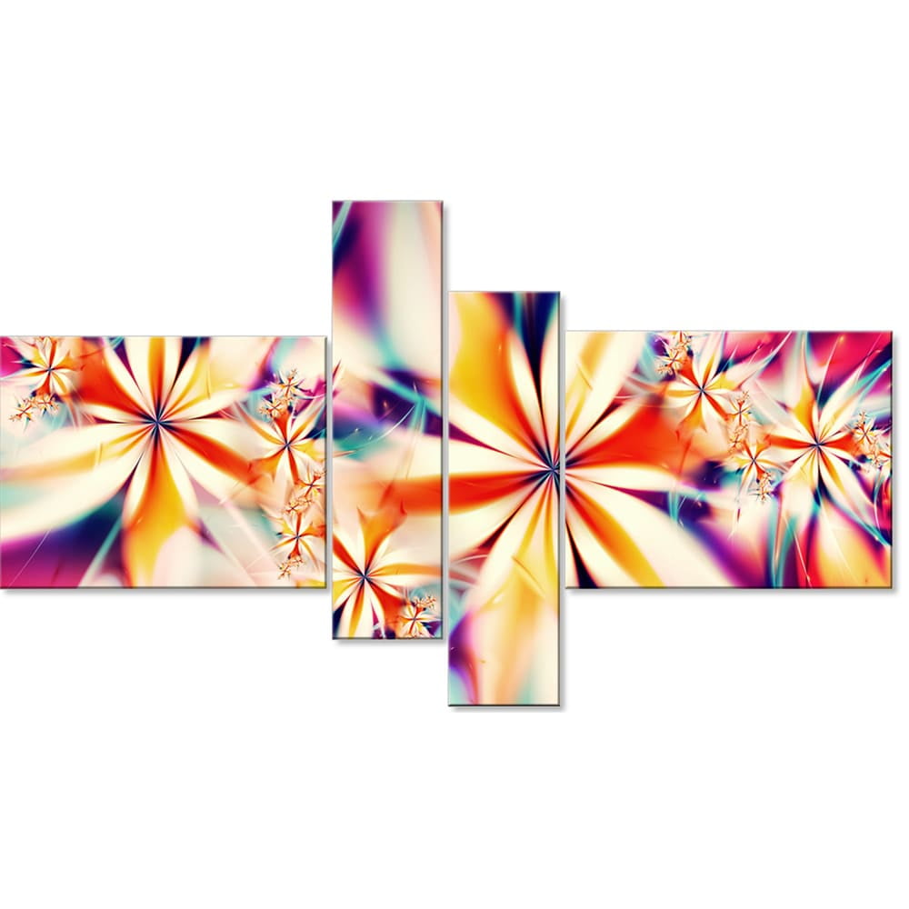 DESIGN ART Crystalize' Pink Floral Canvas Art Set 60 in. wide x 32 in. high - 4 Panels