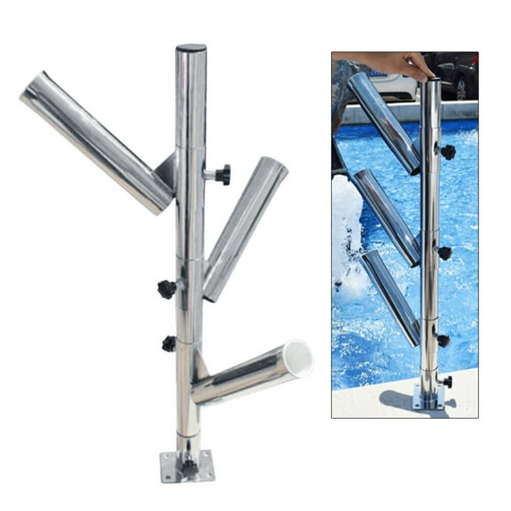 Adjustable 316 Stainless Steel Fishing Rod Holder - 1-3 Rod Capacity, Net Holder, Fits 2.2" Tracks, with Protective Vinyl Caps