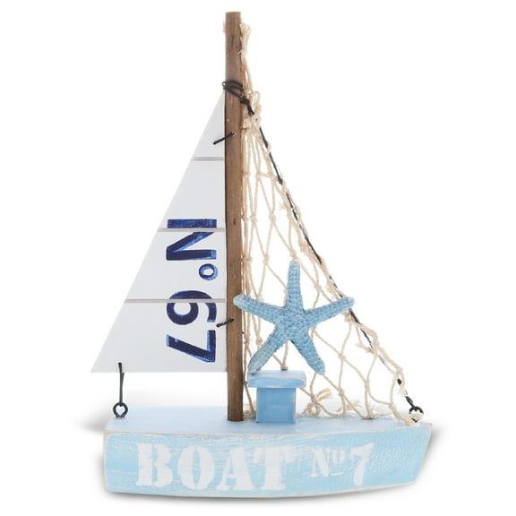 CoTa Global Blue Mist Sailboat Decor – Handmade Wooden Boat Decor, Cute Beach Style Model Sail Boat Decorations, Nautical Themed Table Top Decor Living Room Centerpiece - 8 Inch