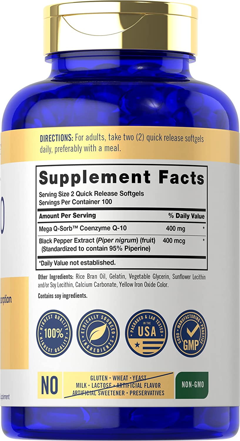 Coq10 400mg | 200 Softgels | High Absorption Coenzyme Q10 | by Carlyle