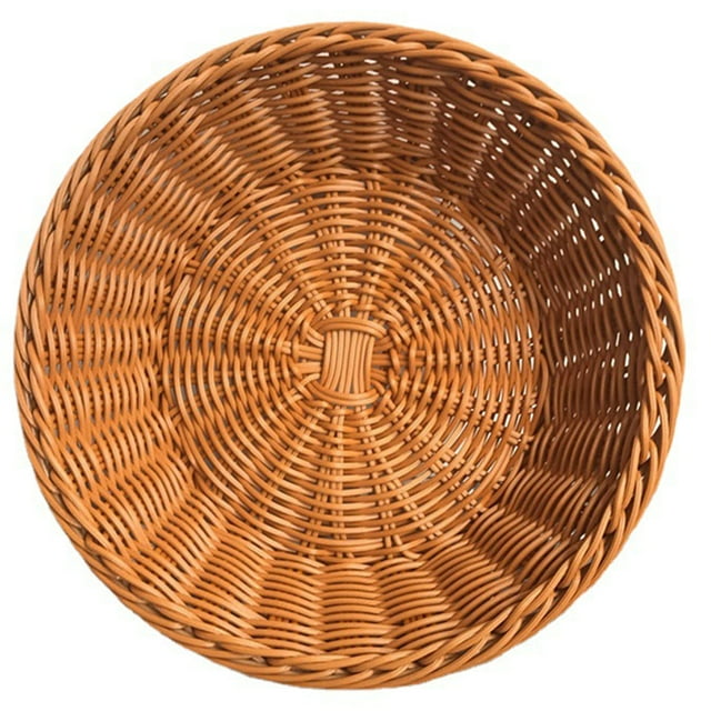 Imitation Rattan Round Fruit Baskets Imitation Natural Look Food Storage Basket for Bread Candy Fruit Vegetable Coffee 33x9