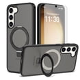thumbnail image 1 of Asuwish Phone Case for Samsung Galaxy S23 Plus S23+ 5G Tempered Glass Screen Protector Magnetic Folding Stand Frosted Translucent Rugged Shockproof Protective Cell Cover SM-S916U 6.6 Women Men Black, 1 of 8
