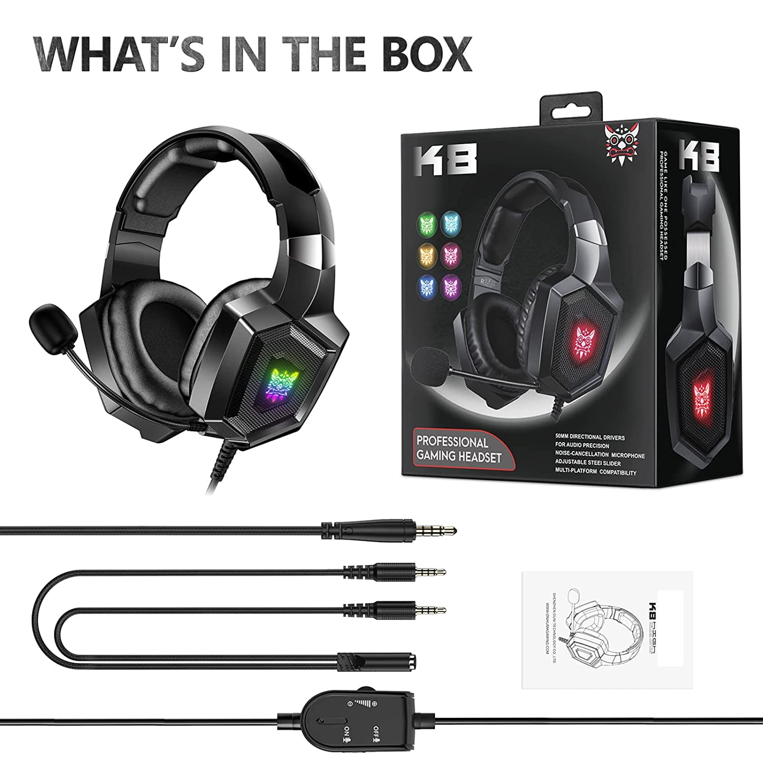 RUNMUS K8 Gaming Headset for Xbox One, PS4 Headset with Surround Sound,  Over Ear Headphones with Noise Canceling Mic & RGB Light, Compatible with