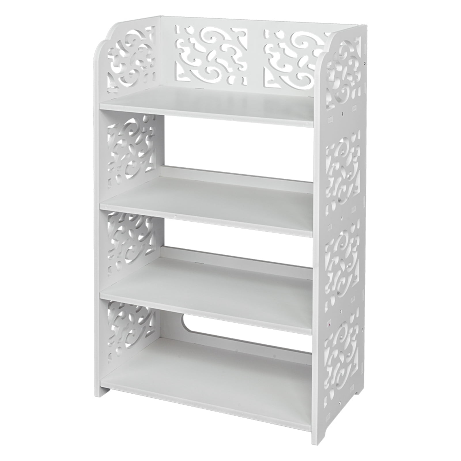 4 Tiers Carved Shoe Rack Wood-plastic Board, White