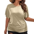 thumbnail image 2 of ChaoHeng Plus Size Tops Clearance under 10.00 Women Tops Spring Summer Short Sleeved Solid Color Casual Loose Fitting Women's Top, 2 of 6