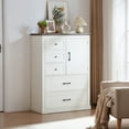 thumbnail image 2 of Farmhouse 5 Drawers Dresser, Tall Chest of Drawers, Wood Rustic Bedroom Dresser for Living Room, White, 2 of 15