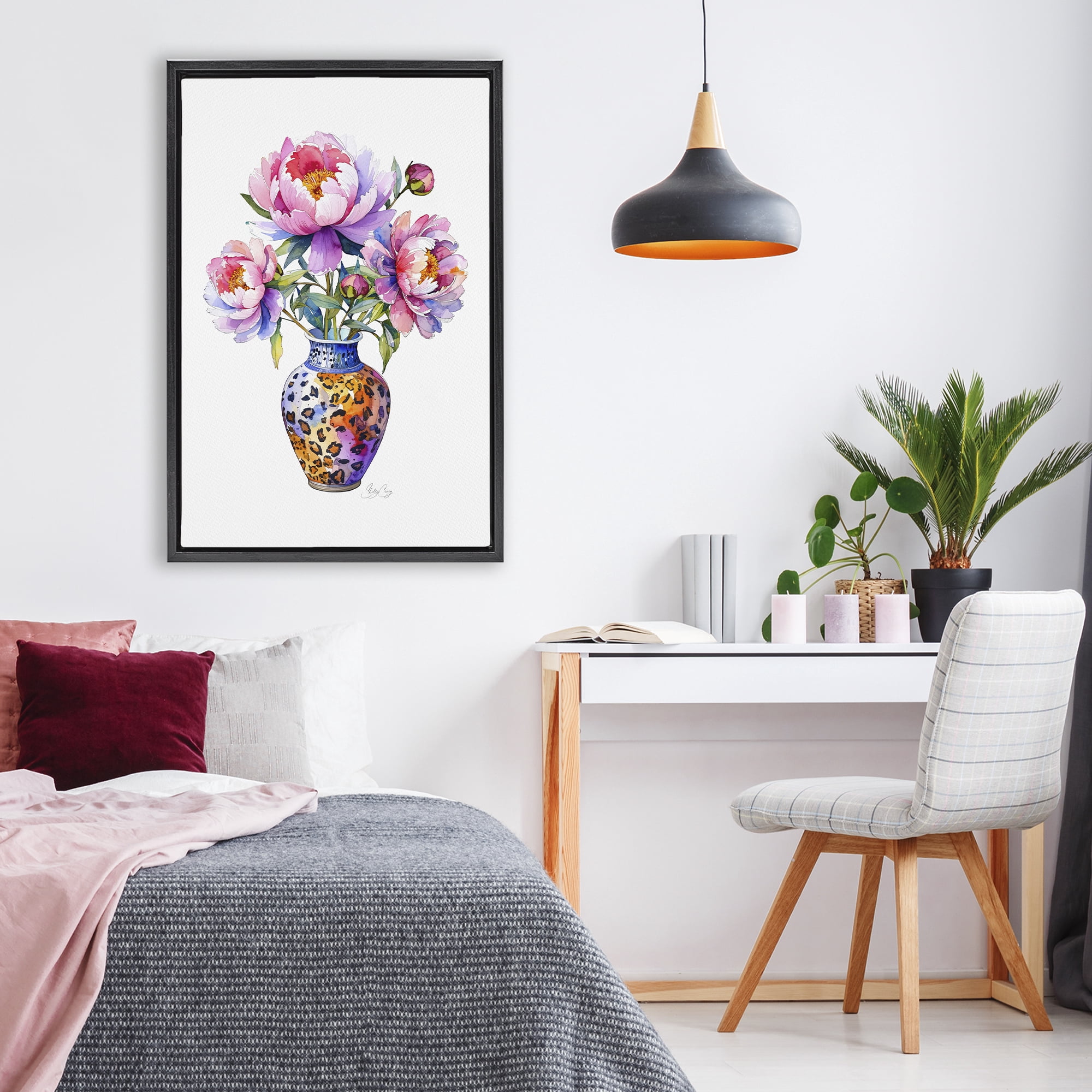 Stupell Industries Fierce Blooms Flower Vase Black Framed Floater Canvas Wall Art, design by Shelly Craig