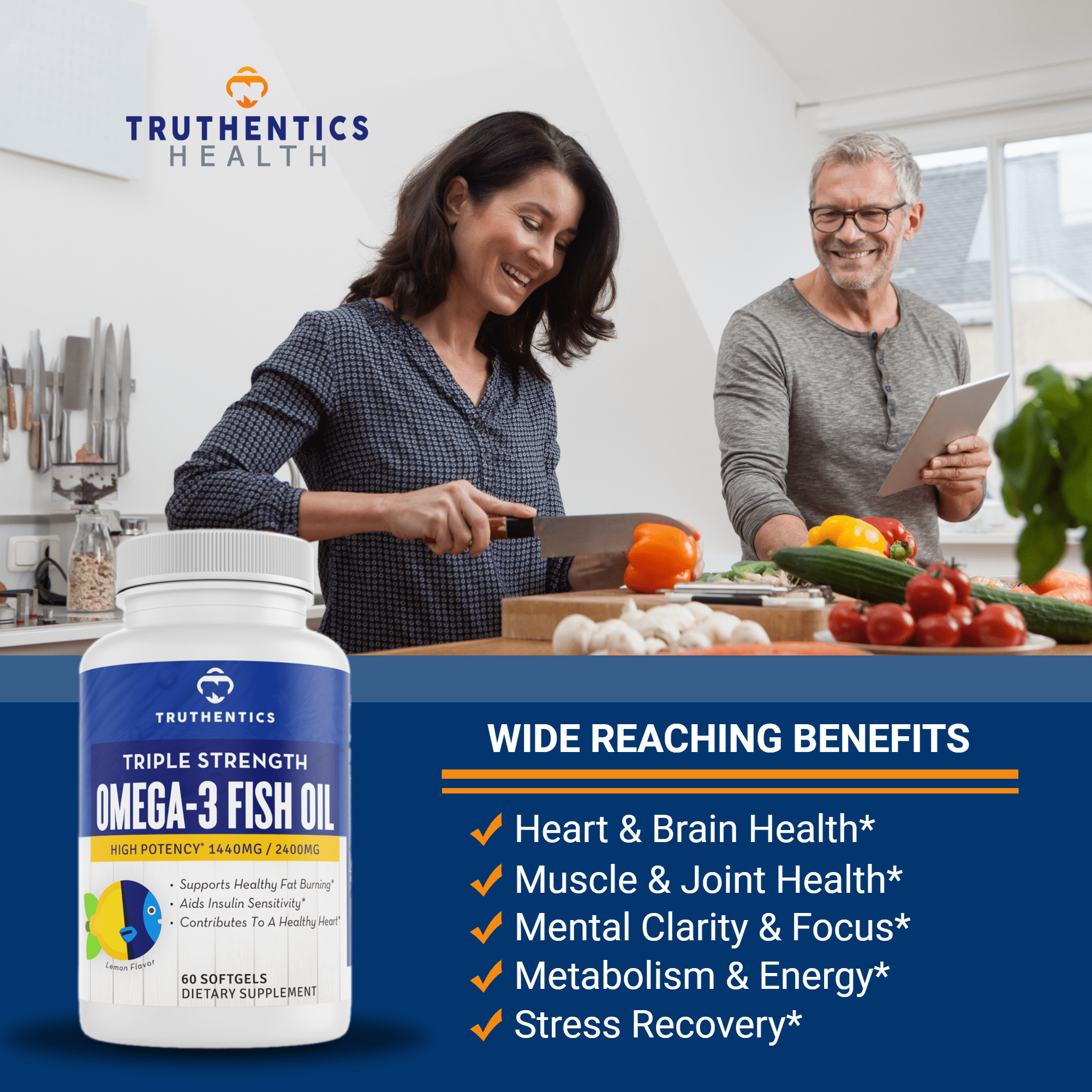 Truthentics Resveratrol Plus Omega-3 Fish Oil Bundle - Anti-Aging, Heart, Brain, Skin, Joint Support - 120 Capsules