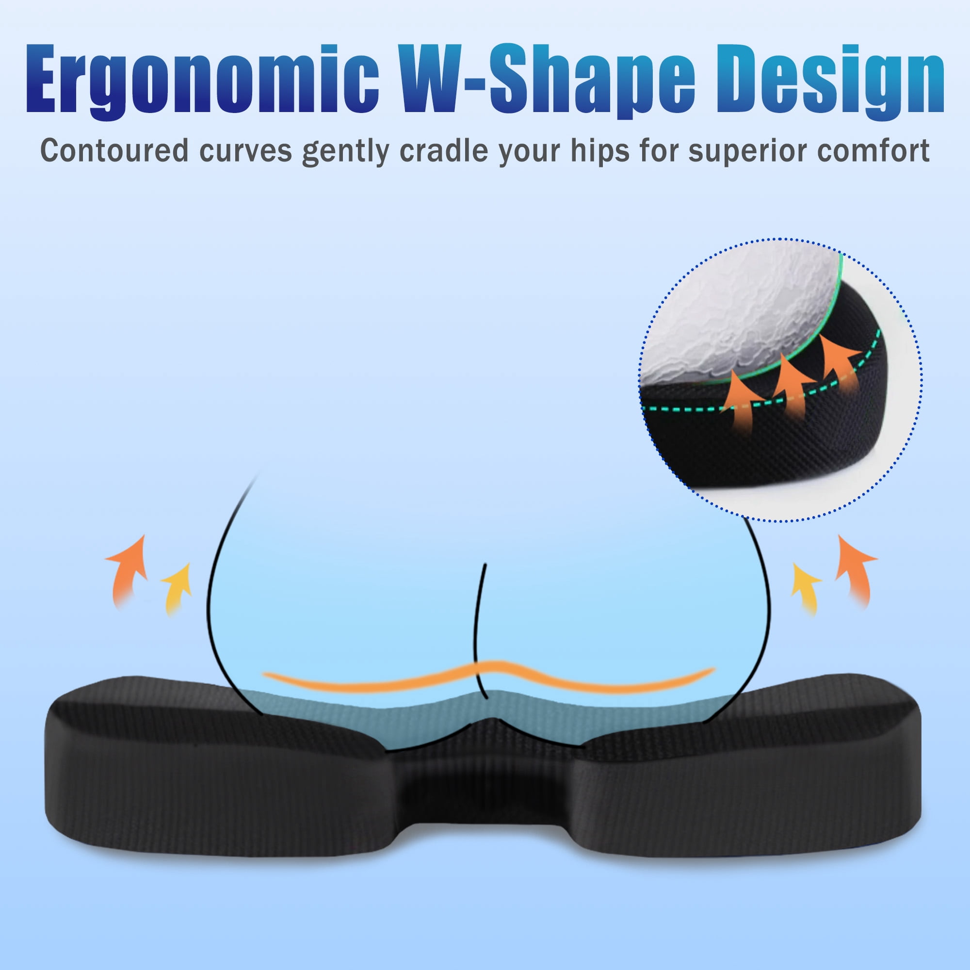 Comopio Memory Foam Seat Cushion for Sciatica, Coccyx & Tailbone Pain Relief, Orthopedic Chair Pillow for Office, Car, Wheelchair & Airplane, Non-Slip Extra Large Premium Support for Desk Chair