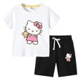 thumbnail image 3 of Camiseta con estampado de dibujos animados de verano de Hello Kitty + Pantalones casuales traje de dos piezas de manga corta de algodón para niños y niñas pueden usar, 3 of 5