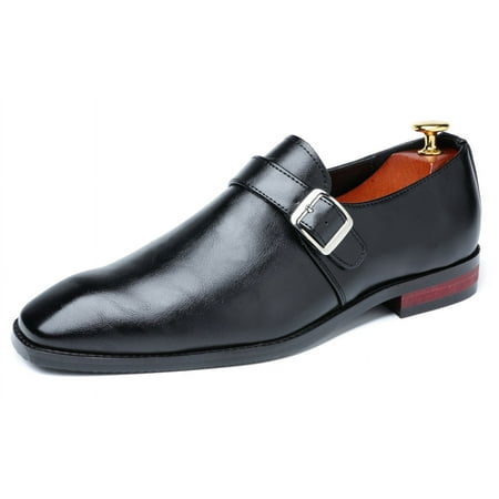 Santimon Men Single Monk-strap Shoes Formal Business Shoes Square Toe Dress Shoes Black 12.5 US