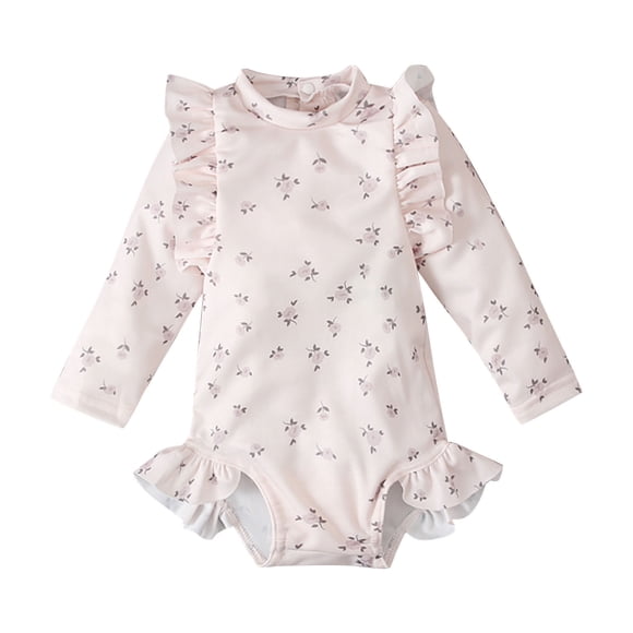 DecSea Baby Girls Cute One Piece Swimsuit UPF 50+ Floral Print Long Sleeve Ruffled Swimwear Bathing Suit