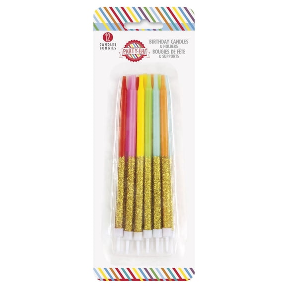 Rainbow Glitter Candles, 12CT