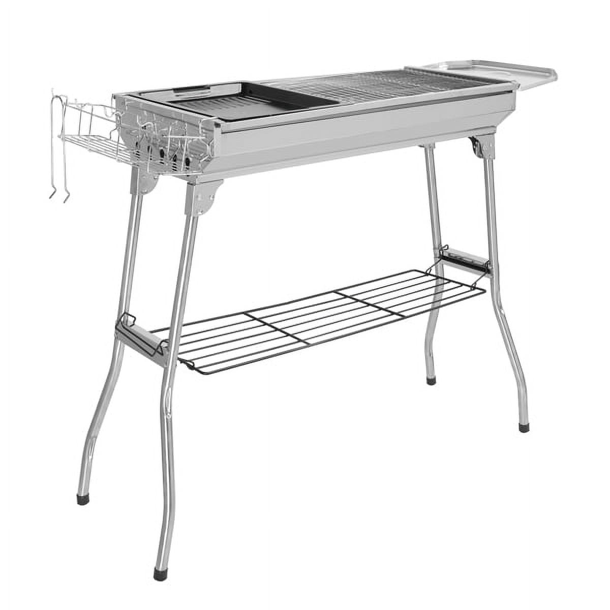 Portable Stainless Steel Charcoal Grill, Outdoor BBQ Grill with 2 Cooking Grates & Baking Tray, Lightweight for Camping Picnic Backyard