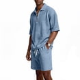 thumbnail image 6 of Bbyeadc Big and Tall Two Piece Summer Sets for Men Collared Moisture-Wicking Waffle Knit Polo Shirts Drawstring Solid Color Shorts Tracksuit with Chest Pockets,Blue (XXL), 6 of 7