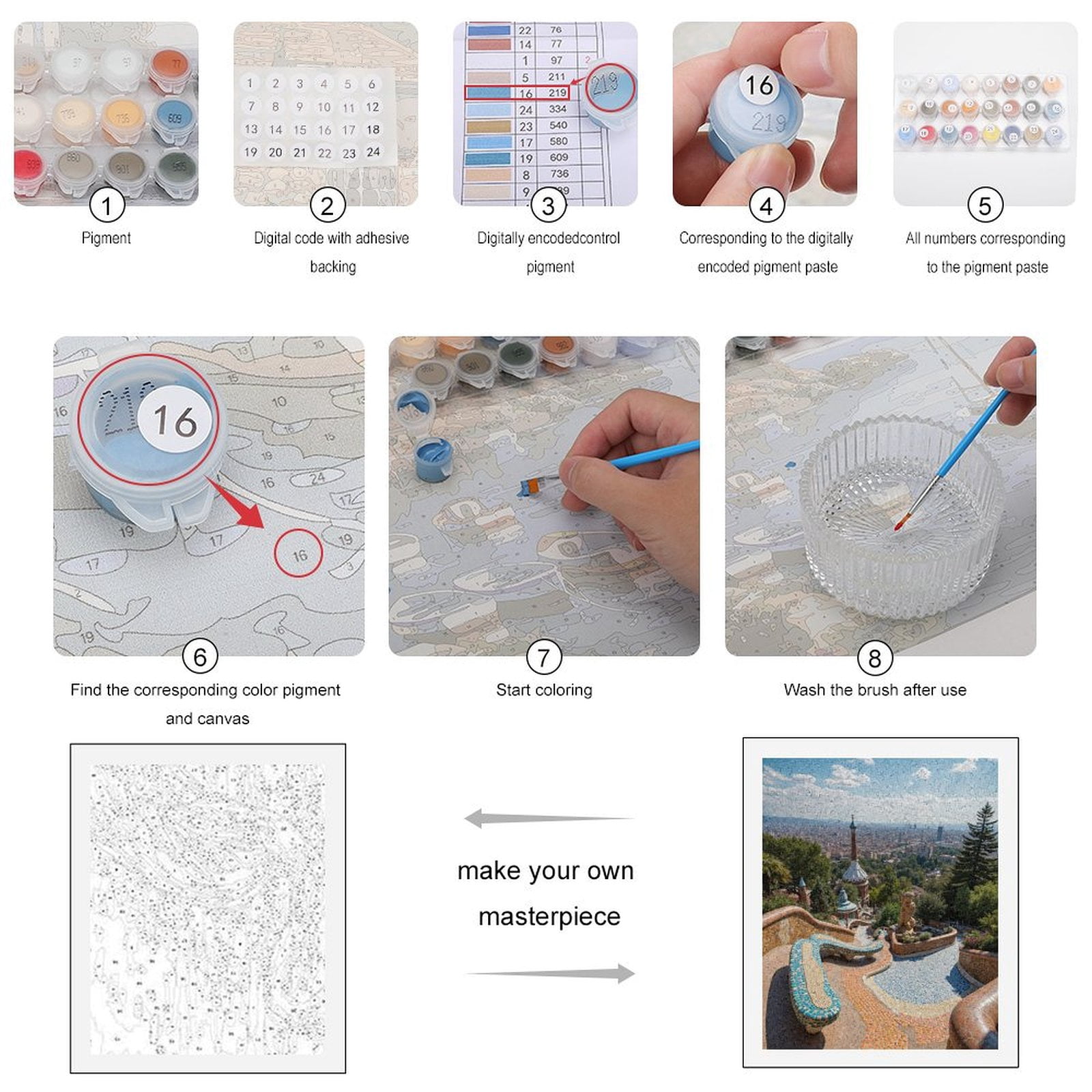 Paint by Numbers Kit for Adults, Colorful Mosaic Park Terrace View Paint by Numbers, Easy Paint by Numbers Kit for Adults Beginner, DIY Adult Paint by Number Kits on Canvas, Home Decor