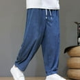 thumbnail image 5 of CHEEREAM Men's Casual Corduroy Pants Wide Leg Drawstring Elastic Waist Fashion Loose Fit Pants for Men Blue 5XL, 5 of 9