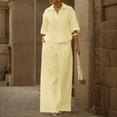 thumbnail image 6 of Zynoxe Womens Plus Size Summer Sets Lounge Lapel Top Wide Leg Pants Business Casual Outfits Cotton Linen Peasant Gauze Matching Outfits ClothingYellowXL, 6 of 9
