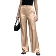 thumbnail image 3 of Lumtrix Women's Satin Wide Leg Dress Pants Elastic Waistband Silky Slacks Casual Long Flowy Loose Trousers Khaki S, 3 of 7