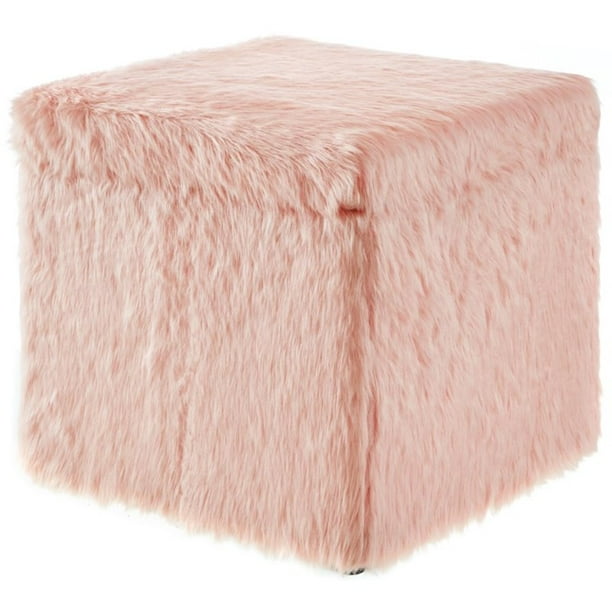 Blush Pink Faux Fur Cube Ottoman Stanley Storage Space Walmart