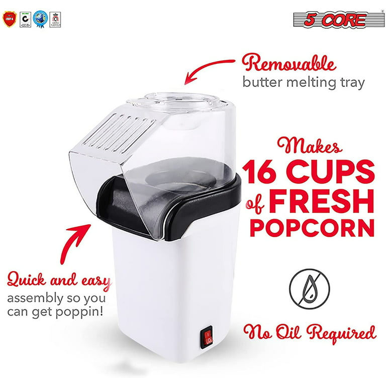 5 Core Hot Air Popcorn Popper 1200W Electric Popcorn Machine Kernel Corn  Maker, Bpa Free, 16 Cups, 95% Popping Rate, 3 Minutes Fast, No Oil Healthy