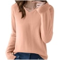 thumbnail image 3 of BXINGOHAI Women's V Neck Sweater Lightweight Soft Pullover Long Sleeve Tops Business Casual Fall Outfits Trendy Pink,2XL, 3 of 4