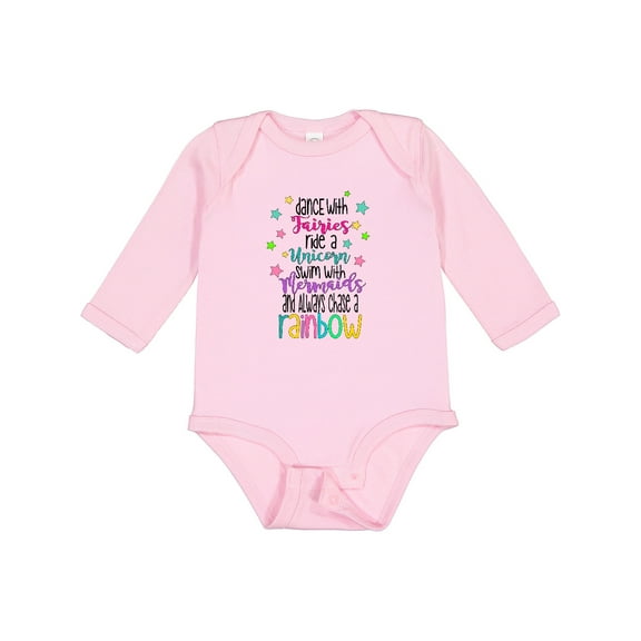 Inktastic Dance with Fairies, Ride a Unicorn, Swim with Mermaids Boys or Girls Long Sleeve Baby Bodysuit