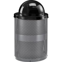 32 gal Outdoor Steel Perforated Trash Can with Dome Lid, Gray