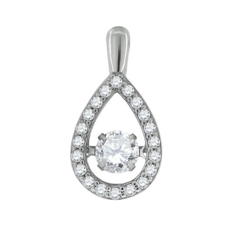 - 925 Sterling Silver Womens Moving Sparkling Round CZ Oval Shape Cluster Fashion Charm Pendant