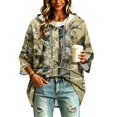 thumbnail image 6 of Womens Casual Drawstring Hoodie 3/4 Sleeve All Over Leaf Print Relax Fit Lightweight Blouse For Weekend Gathering, 6 of 7