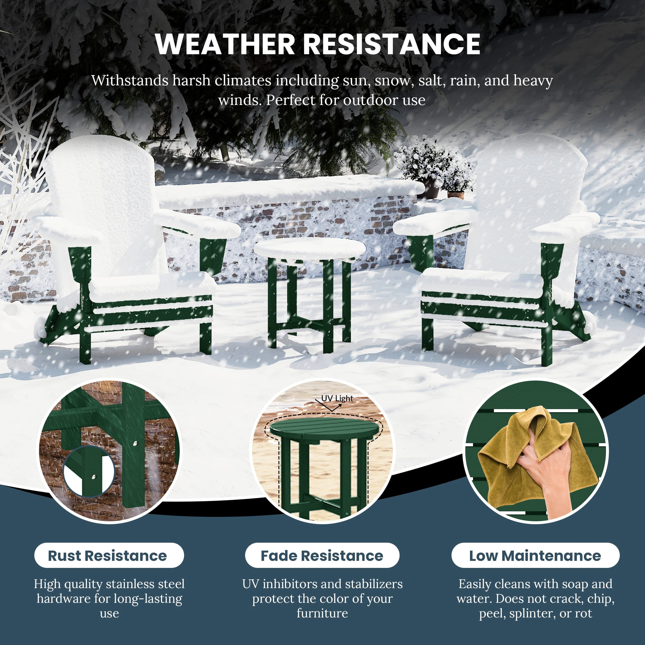 WestinTrends Dylan 12 Piece Outdoor Adirondack Chair With Ottoman And Side Table, Dark Green