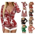 thumbnail image 6 of KelaJuan Women's Christmas Fluffy Trim Romper Sexy Long Sleeve One Piece Pajamas Jumpsuit Bodysuits, 6 of 6