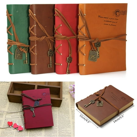 Personalized Leather Bound Journals Vintage Leather Cover Key Pendant StringBlank Diary Notebook Journal Notepad,deep coffee color ()