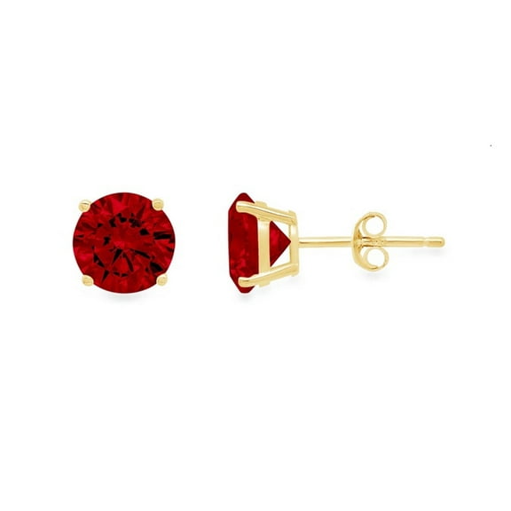 14k Yellow Gold Round Garnet Birthstone Stud Earrings, 4MM Plated by Paris Jewelry