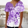 thumbnail image 2 of Tops de Algodón para las Mujeres Impreso en V-Cuello Botón Arriba Manga Corta Superior, Imitación Algodón Casual Blusa, 2 of 4
