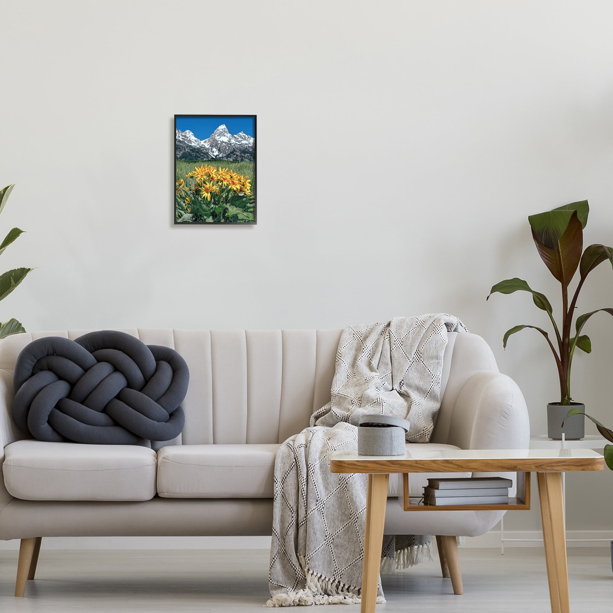 Stupell Industries Daisies & Mountain Peaks Landscape Photography Black Framed Art Print Wall Art, 11 x 14