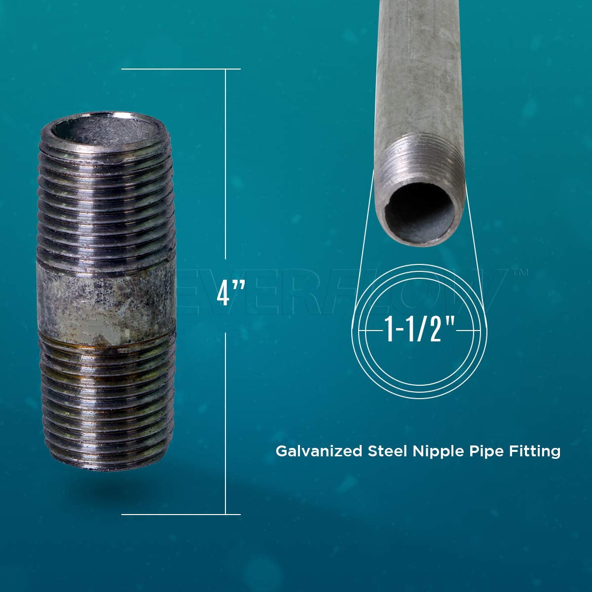 Supply Giant 1-1/2" x 4", Steel Pipe, pre cut Industrial Pipe, Threaded Pipe Nipples and Fittings, Build Vintage DIY Furniture, Galvanized (Pack Of 10)