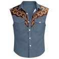 thumbnail image 3 of Shirts for Men Western Cowboy Print Geometric Sleeveless Summer Casual Button Down Collar Top Outdoor Music Festival Navy Shirt, 3 of 5