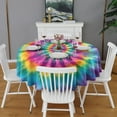 thumbnail image 2 of Rainbow Tie Dye Radial Pattern Round Tablecloth 60"x60",Wrinkle Wipeable Table Cloth for Kitchen Dining Room Picnic Patio Party, 2 of 6