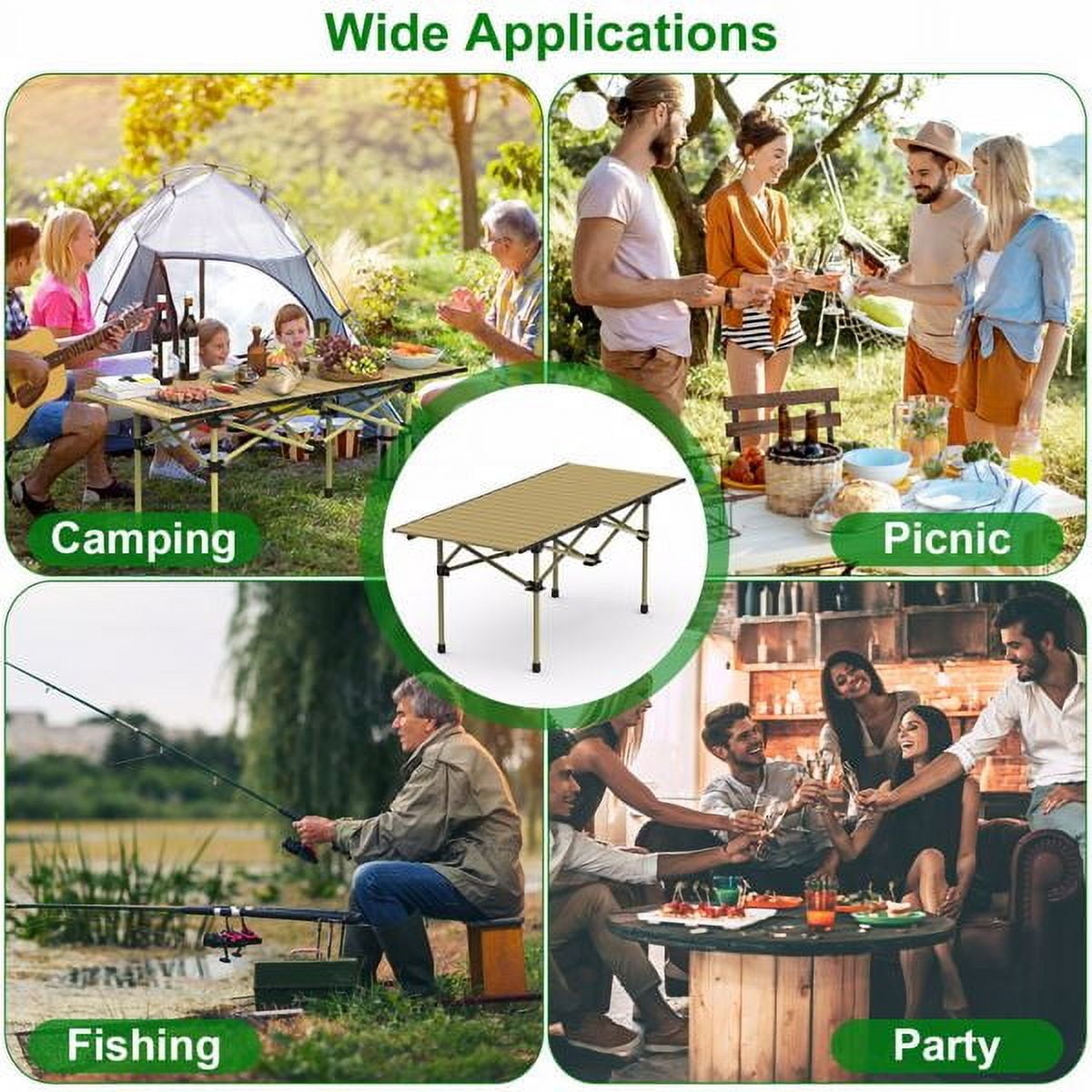 Folding Camping Table, Portable upgraded carbon steel Table with Carry Bag Heavy Duty, Lightweight Foldable Camp Table for Outdoor, Large Table for Picnic Barbecue Grill Beach Patio, 4-6 Person