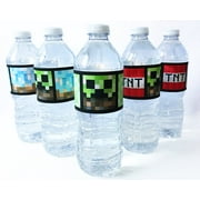 Pixel Party Bottle Wraps - 20 Mining Water Bottle Labels - Made in the USA