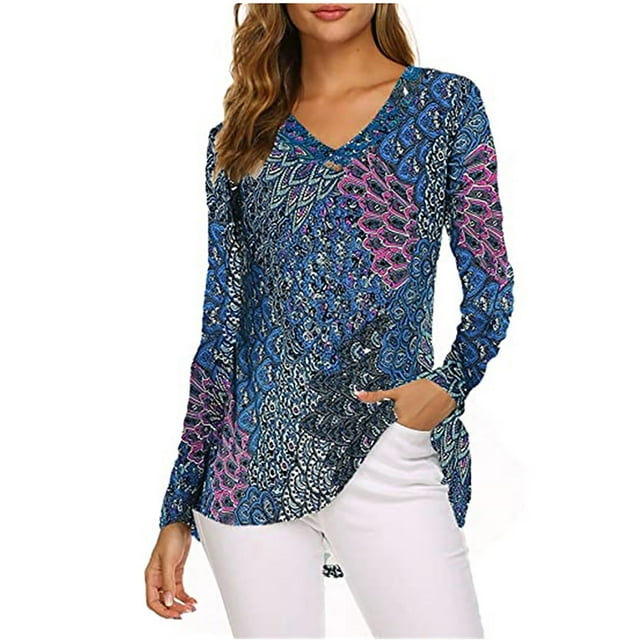 TIMIFIS Mode Automnale pour Femmes Tunique à Manches Longues d'Automne pour Femmes pour Porter avec des Leggings Blouse Décontractée à Col en V T-Shirt Blouse pour Femmes