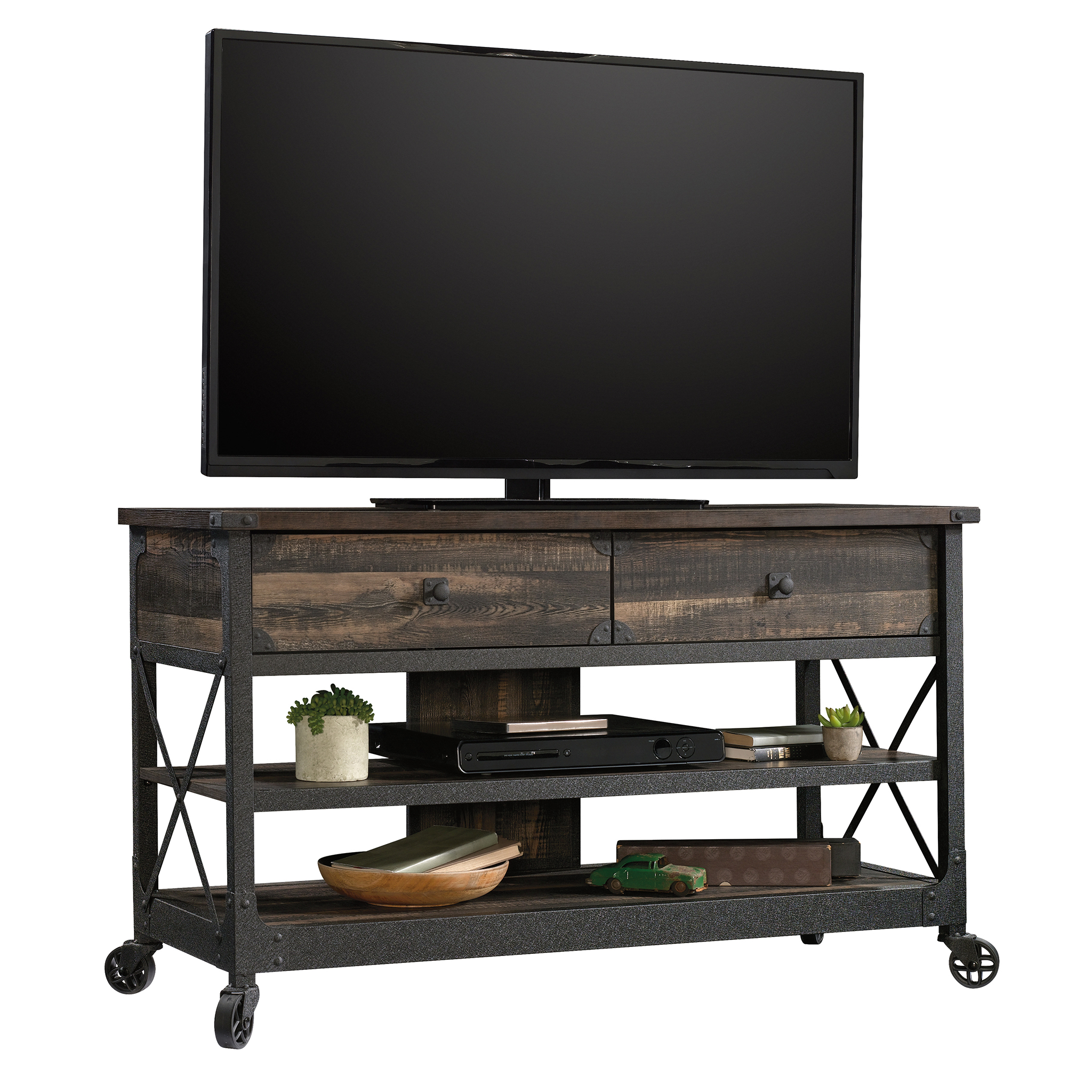 Sauder Steel River TV Stand, for TVs up to 52″, Carbon Oak Finish Sansujyuku sansujyuku.com