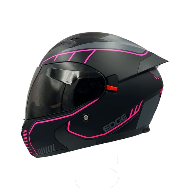 Casco Para Moto Edge Abatible Negro y Rosa Certificado S