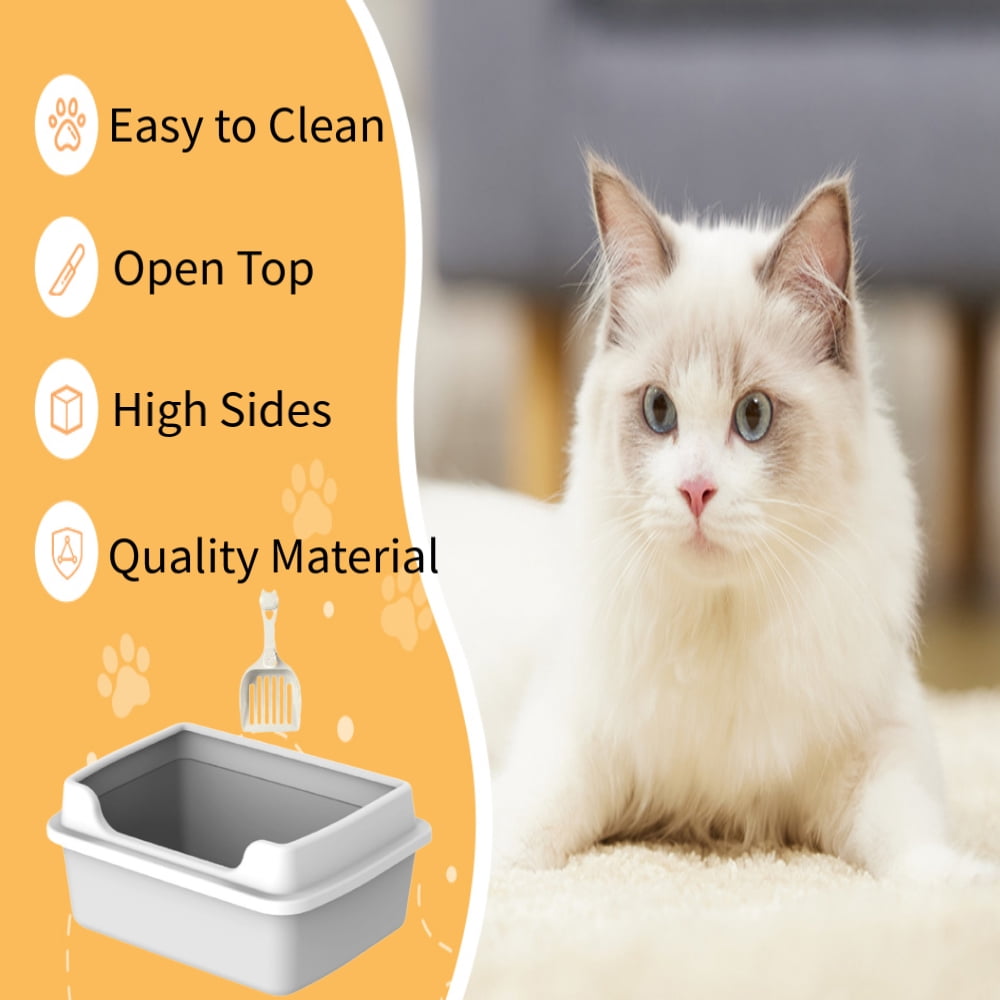 Cat Litter Box for Indoor Cats, Semi Enclosed Kitten Potty Pan,Easy to Clean ,High Sides Detachable Cat Toilet for Kitty Rabbit Small Pet ,Gray L 48x36x22.5cm