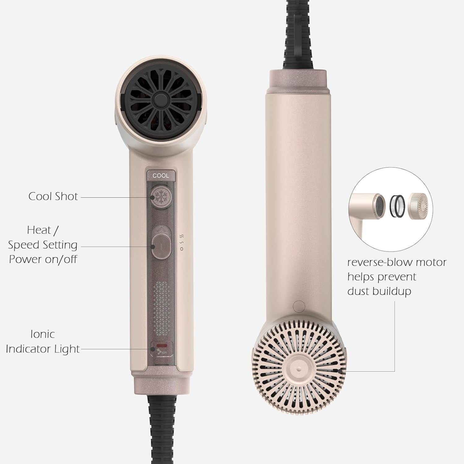 TOME Hair Dryer with Diffuser 1875W High Speed Ionic Blow Dryer 110000 RPM with Air Curling Wands Nozzle,Pink
